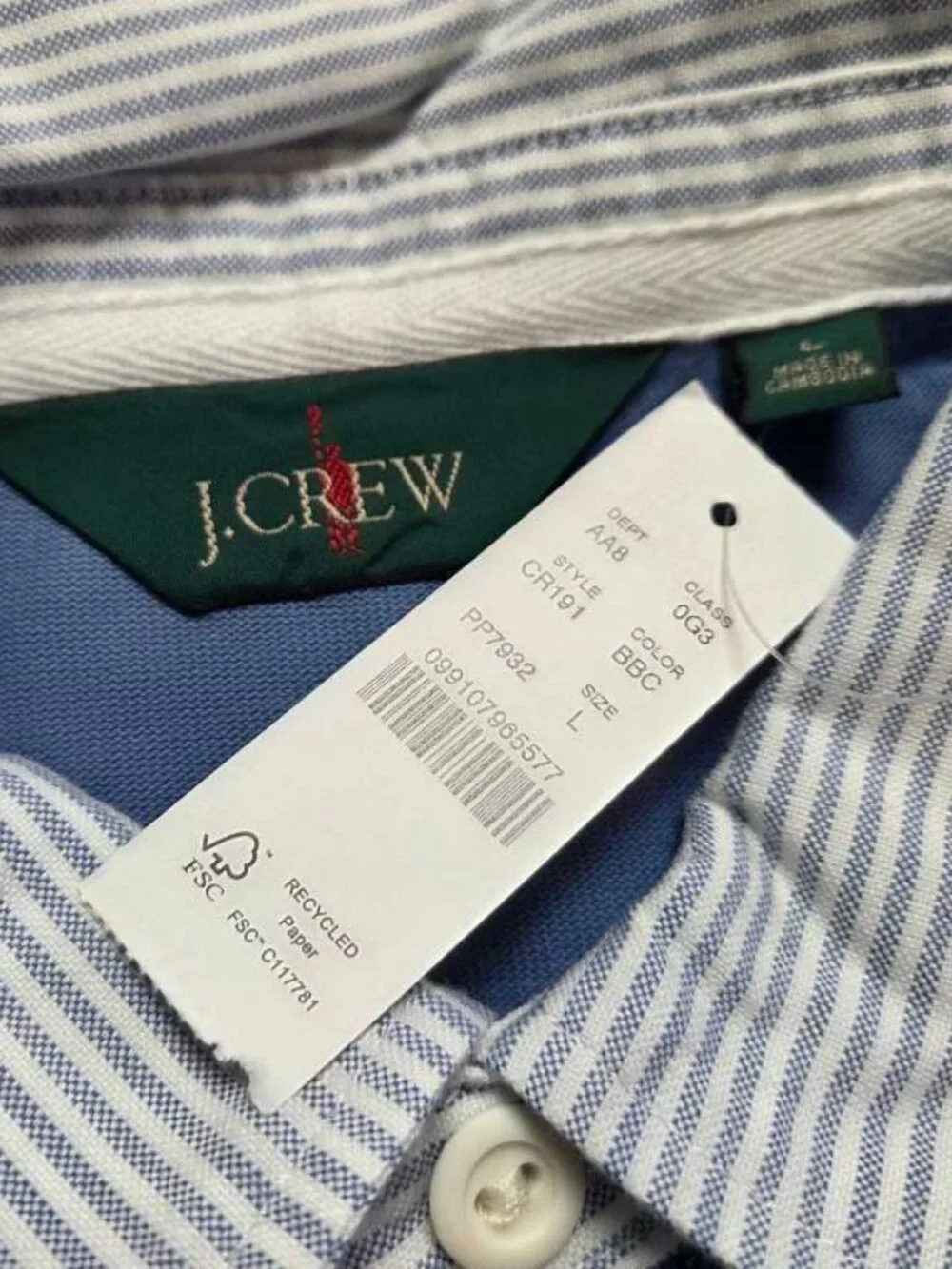 New (flaw) L J.Crew rugby shirt with striped oxford collar blue longsleve polo 1